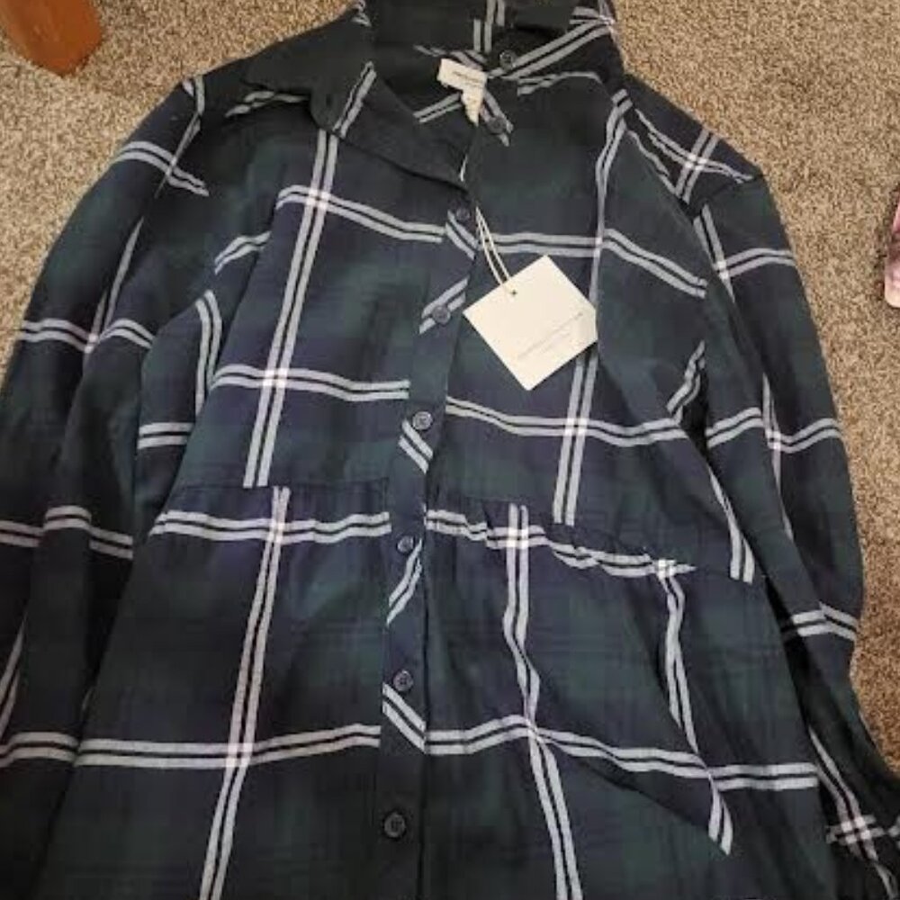 Womens beachlunchlounge Green and White Plaid Shirt Size S